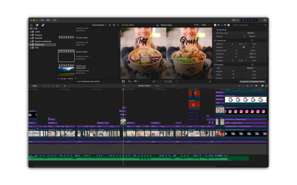 demonstration de montage d'une vidéo
