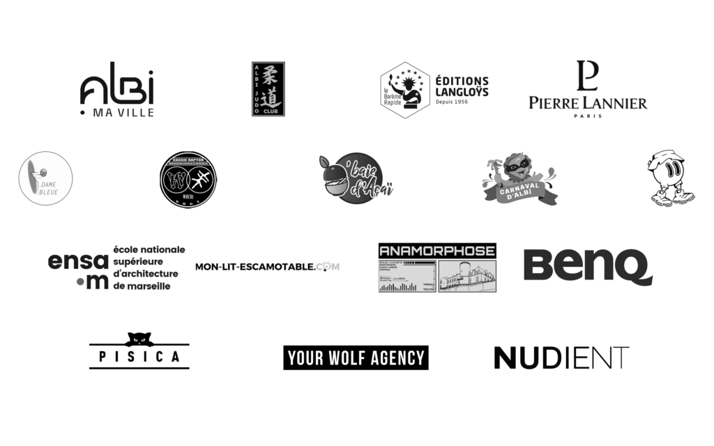 Clients
Ville d'albi
Judo club d'albi
Le bareme rapide
Pierre Lannier
Ensa
mon-lit-escamotable.com
Anamorphose
Benq
Pisica
Your wolf agency
Nudient